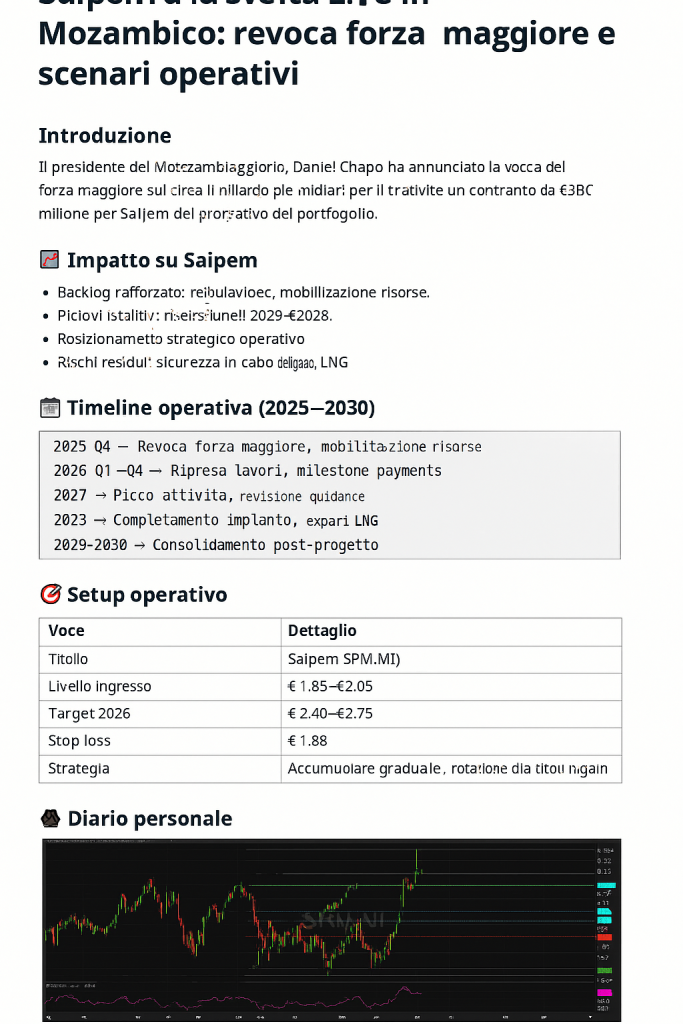 Saipem e la svolta LNG in Mozambico: revoca forza maggiore e scenari operativi